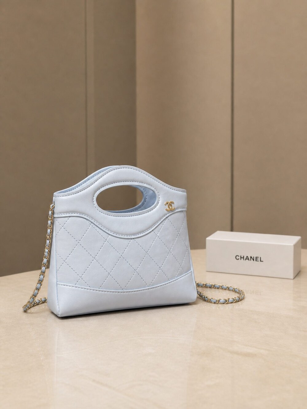 Chanel Nano Handbag in Light Blue Lambskin with Gold Tone Hardware - Picture 10 of 10